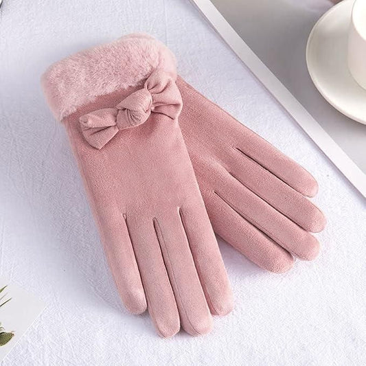 Women’s Winter Warm Gloves for Women | Cute Bow Pink Gloves | Touchscreen Wool Fleece Gloves | Soft & Cozy Winter Wear