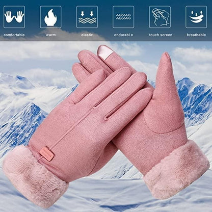 Women’s Winter Warm Gloves for Women | Cute Bow Pink Gloves | Touchscreen Wool Fleece Gloves | Soft & Cozy Winter Wear