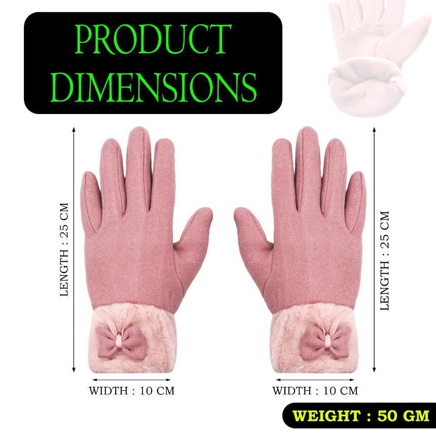 Women’s Winter Warm Gloves for Women | Cute Bow Pink Gloves | Touchscreen Wool Fleece Gloves | Soft & Cozy Winter Wear