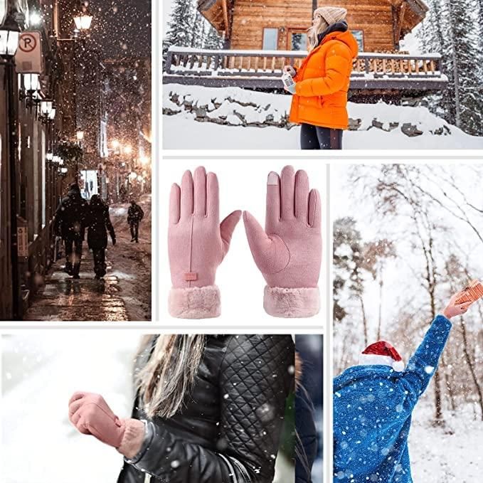 Women’s Winter Warm Gloves for Women | Cute Bow Pink Gloves | Touchscreen Wool Fleece Gloves | Soft & Cozy Winter Wear