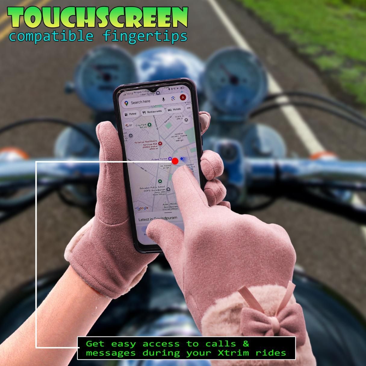 Women’s Winter Warm Gloves for Women | Cute Bow Pink Gloves | Touchscreen Wool Fleece Gloves | Soft & Cozy Winter Wear