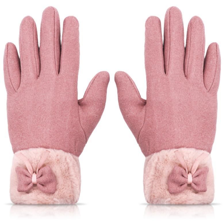 Women’s Winter Warm Gloves for Women | Cute Bow Pink Gloves | Touchscreen Wool Fleece Gloves | Soft & Cozy Winter Wear