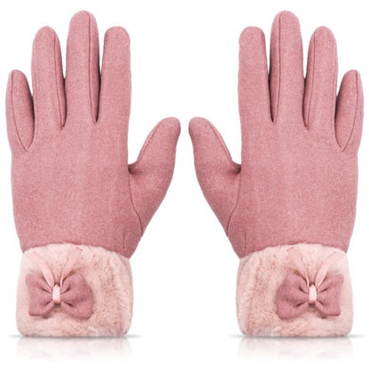 Women’s Winter Warm Gloves for Women | Cute Bow Pink Gloves | Touchscreen Wool Fleece Gloves | Soft & Cozy Winter Wear