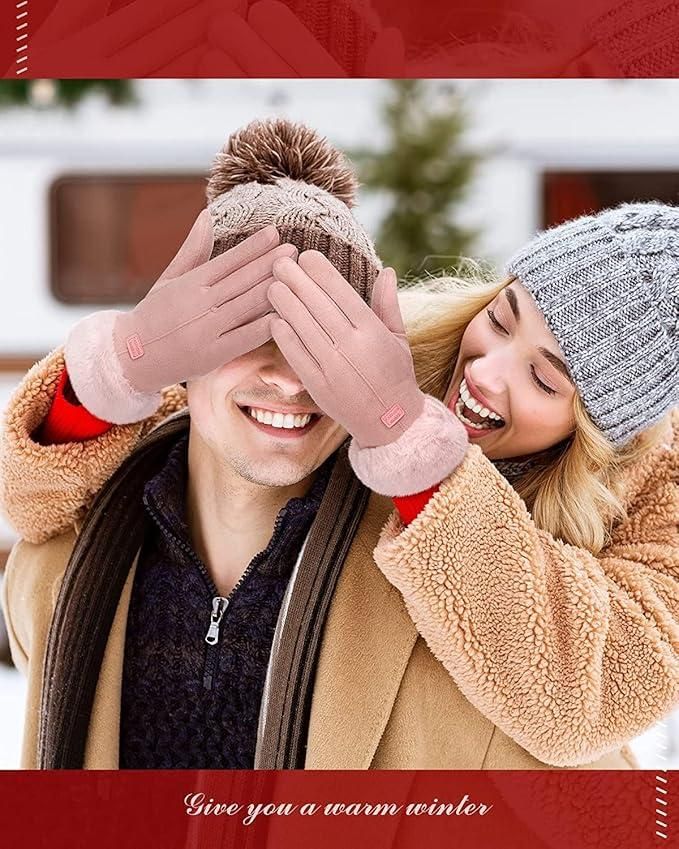 Women’s Winter Warm Gloves for Women | Cute Bow Pink Gloves | Touchscreen Wool Fleece Gloves | Soft & Cozy Winter Wear