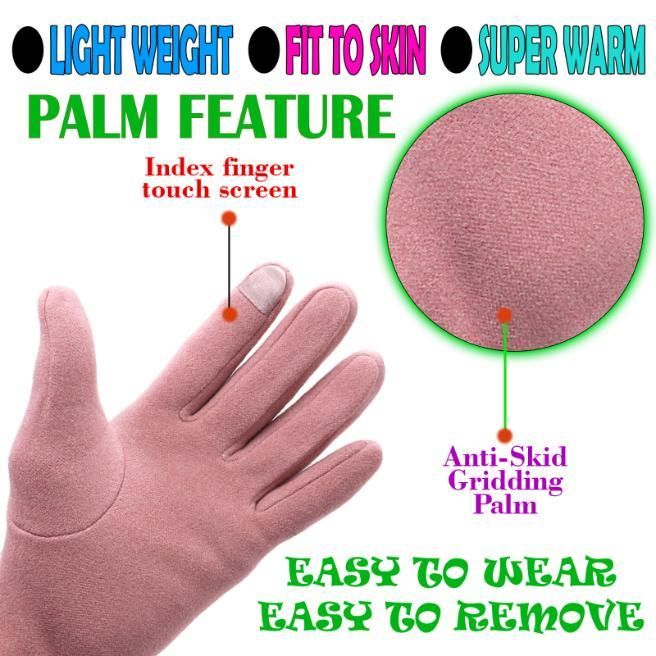 Women’s Winter Warm Gloves for Women | Cute Bow Pink Gloves | Touchscreen Wool Fleece Gloves | Soft & Cozy Winter Wear